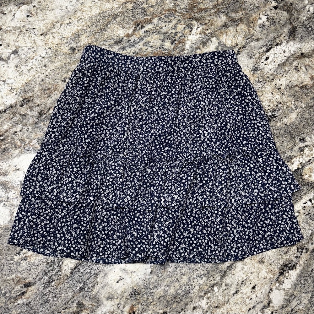 J. Crew Skirt Sz S Blue Dainty Floral Mini Ruffle Tiered Cottagecore Prairie